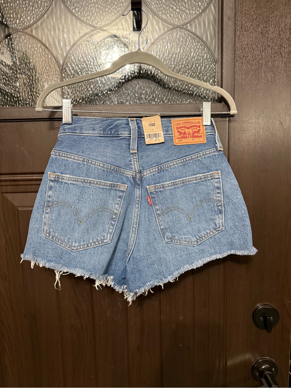 Levi's Light Blue Distressed High-Rise Jean Shorts - Picture 2 of 4